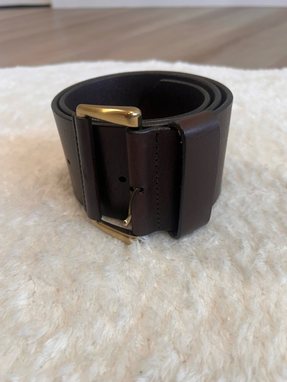 Classic chunky belt: size 35 length and 3 inches width. Dark brown